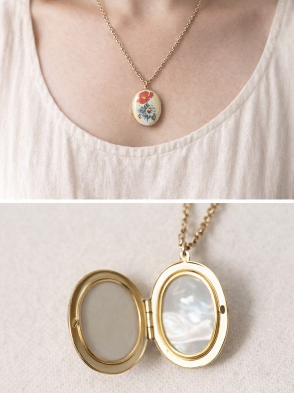 Vintage Floral Bouquet Locket Pendant Necklace